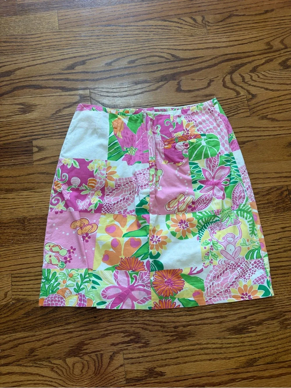 Lilly Pulitzer Patchwork Floral Mini Skirt in Pink, Green & Yellow